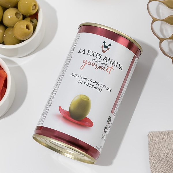 lata de La Explanada Gourmet Aceitunas Rellenas De Pimiento 350g