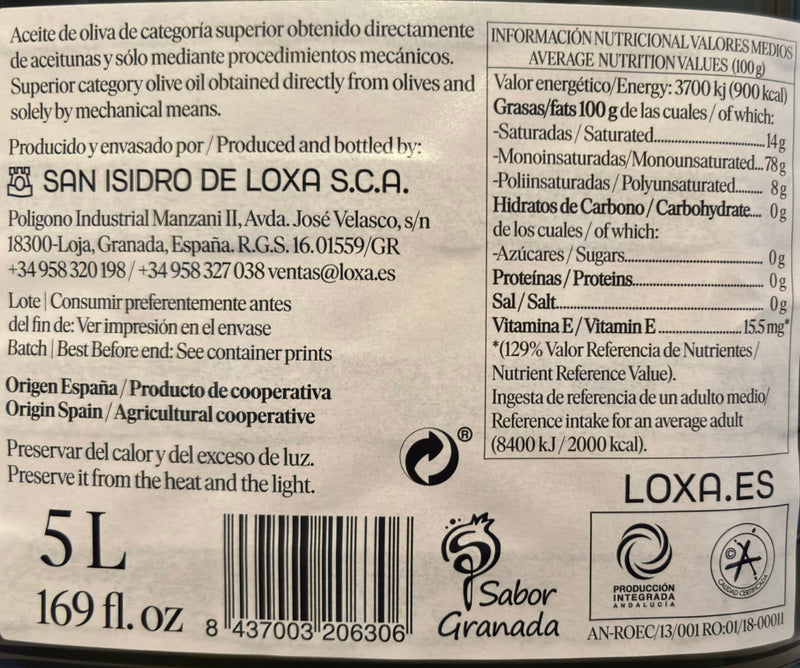 etiquetta de ingredientes loxa 5l