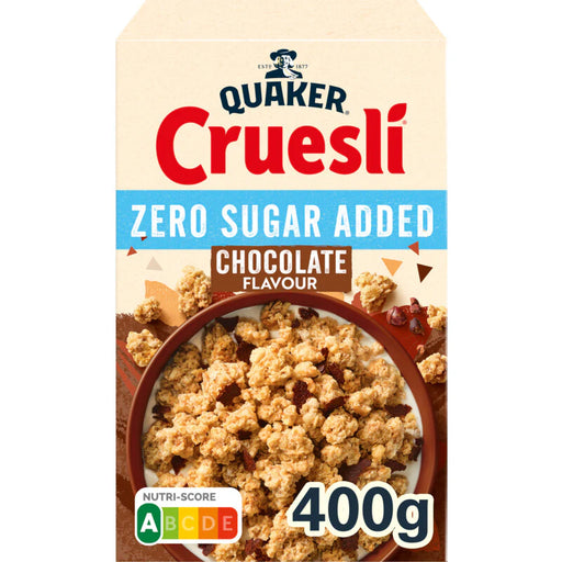 quaker cruesli chocolate zero sugar added 400g